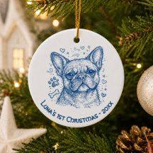 Primeiro Natal do Bulldog Francês desenho azul rab