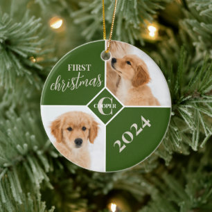Ornamento De Cerâmica Primeiro Natal do Cachorrinho Foto