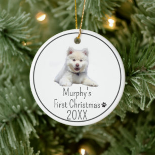Ornamento De Cerâmica Primeiro Natal do Cachorro Foto Personalizada