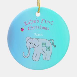 Ornamento De Cerâmica Primeiro Natal do Elefante Encantador Bebê