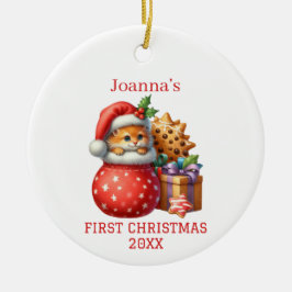 Ornamento De Cerâmica Primeiro Natal do Gatinho Fofo