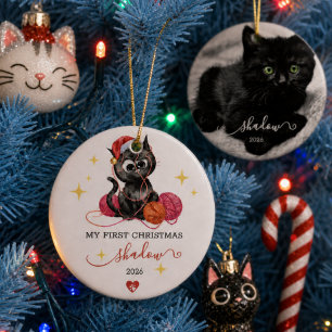Ornamento De Cerâmica Primeiro Natal do Gatinho Foto Personalizada