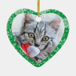 Ornamento De Cerâmica Primeiro Natal do Gato Flocos de Neve Brilhantes C