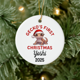 Ornamento De Cerâmica Primeiro Natal do Gecko Crestudo 2025