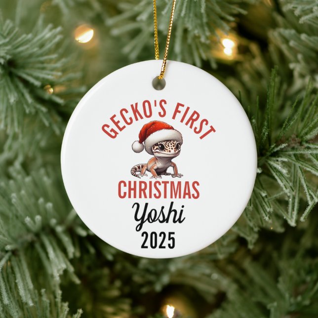Ornamento De Cerâmica Primeiro Natal do Gecko Leopardo 2025 (Árvore)