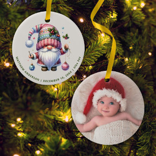 Ornamento De Cerâmica Primeiro Natal do Gnomo Fofo Nova Foto do Bebê