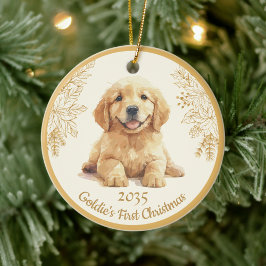 Ornamento De Cerâmica Primeiro Natal do Golden Retriever