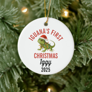 Ornamento De Cerâmica Primeiro Natal do Iguana 2025