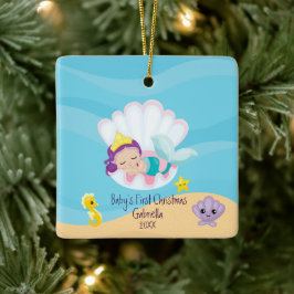 Ornamento De Cerâmica Primeiro Natal do Magical Mermaid Baby