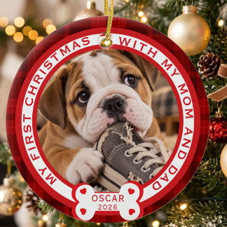 Ornamento De Cerâmica Primeiro Natal do Meu Pet Com Minha Mãe e Pai