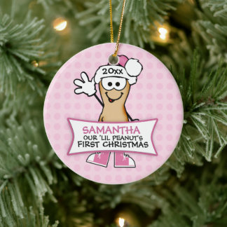 Ornamento De Cerâmica Primeiro Natal do Nosso Lil Peanut (rosa)