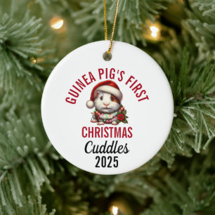 Ornamento De Cerâmica Primeiro Natal do Porquinho-da-Índia 2025