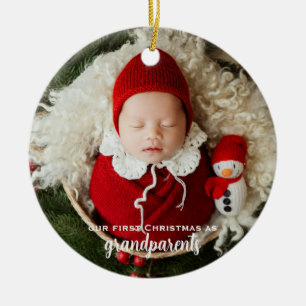 Ornamento De Cerâmica Primeiro Natal dos Avós com Foto do Novo Bebê