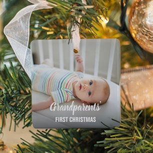 Ornamento De Cerâmica Primeiro Natal dos Avós, Foto Personalizada de Beb