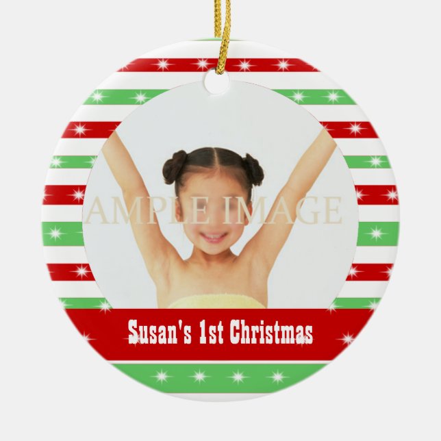 Ornamento De Cerâmica Primeiro Natal dos bebês (Frente)