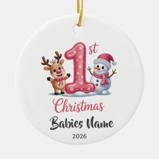 Ornamento De Cerâmica Primeiro Natal dos Bebês Personalizável