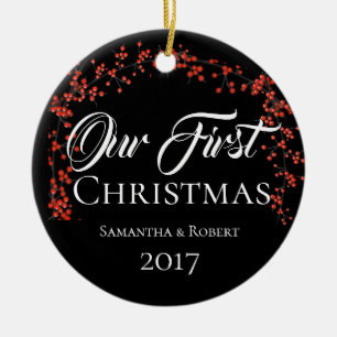 Ornamento De Cerâmica Primeiro Natal dos casais com nome & data -