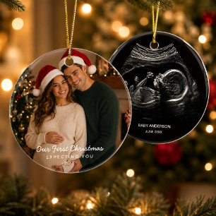 Ornamento De Cerâmica Primeiro Natal dos Pais Esperançosos Foto