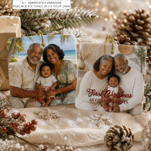 Ornamento De Cerâmica Primeiro Natal Elegante como Avós 2 Fotos