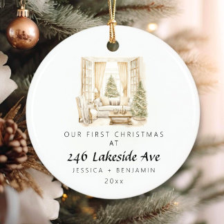 Ornamento De Cerâmica Primeiro Natal Elegante em Nossa Nova Família