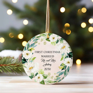 Ornamento De Cerâmica Primeiro Natal Elegante Moderno Casado