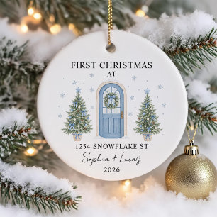 Ornamento De Cerâmica Primeiro Natal Em Casa Nova Aquarela Porta