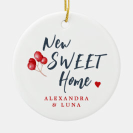 Ornamento De Cerâmica Primeiro Natal em casa nova com foto e nome person
