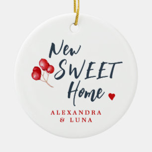 Ornamento De Cerâmica Primeiro Natal em casa nova com foto e nome person