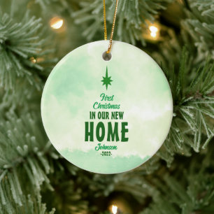 Ornamento De Cerâmica Primeiro Natal em Casa Personalizado Família