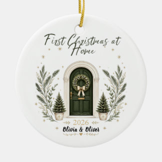 Ornamento De Cerâmica Primeiro Natal em Casa Porta de Férias