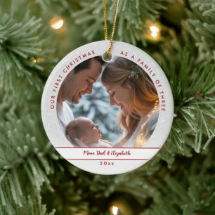 Ornamento De Cerâmica Primeiro Natal em Família Foto do Bebê no País das