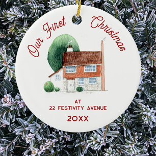 Ornamento De Cerâmica Primeiro Natal em New Home Watercolor House