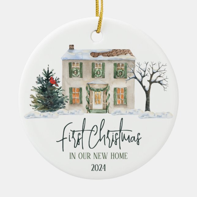 Ornamento De Cerâmica Primeiro Natal em nossa Nova Casa (Frente)