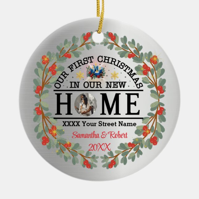 Ornamento De Cerâmica Primeiro Natal em Nossa Nova Casa (Frente)