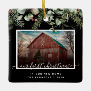 Ornamento De Cerâmica Primeiro Natal em Nossa Nova Casa 2 Foto Verde