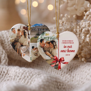 Ornamento De Cerâmica Primeiro Natal em Nossa Nova Casa 4 Foto Arco Verm