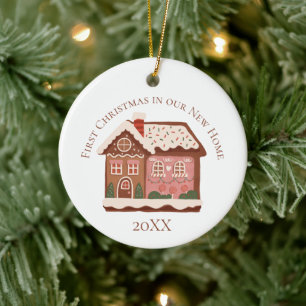 Ornamento De Cerâmica Primeiro Natal em nossa nova casa Casa de Biscoito
