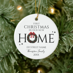 Ornamento De Cerâmica Primeiro Natal Em Nossa Nova Casa Elegante Coroa
