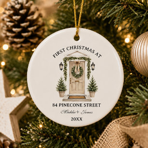 Ornamento De Cerâmica Primeiro Natal em Nossa Nova Casa Endereço Porta d