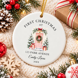 Ornamento De Cerâmica Primeiro Natal em Nossa Nova Casa Endereço Porta d