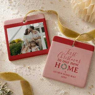 Ornamento De Cerâmica Primeiro Natal em Nossa Nova Casa Foto da Família