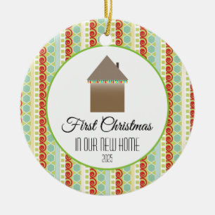 Ornamento De Cerâmica Primeiro Natal em nossa nova casa multicolorida