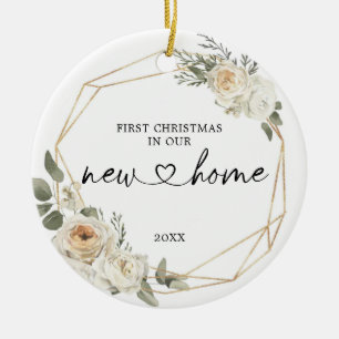 Ornamento De Cerâmica Primeiro Natal Em Nossa Nova Geometria Floral