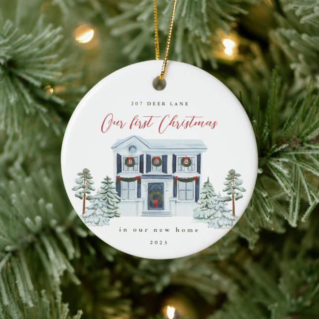 Ornamento De Cerâmica Primeiro Natal em nosso Novo Endereço Doméstico e  (Árvore)