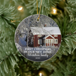 Ornamento De Cerâmica Primeiro Natal em nosso novo nome de família de fo