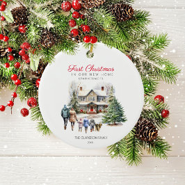 Ornamento De Cerâmica Primeiro Natal em Nova Casa | Família Com Pet