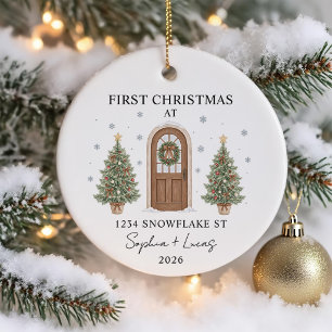 Ornamento De Cerâmica Primeiro Natal Em Nova Casa Porta Aquarela