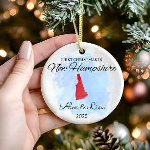 Ornamento De Cerâmica Primeiro Natal em Nova Hampshire State Ornament