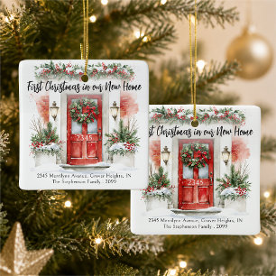 Ornamento De Cerâmica Primeiro Natal Endereço Nova Casa Aquarela Porta