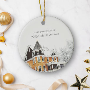 Ornamento De Cerâmica Primeiro Natal Endereço Nova Casa Foto Personaliza